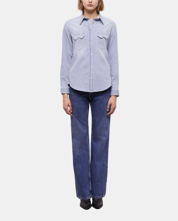 The Kooples WOMEN BLUE DENIM blue and white striped shirt