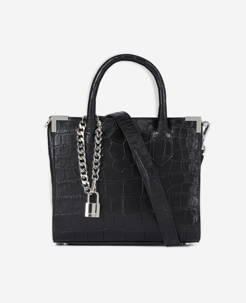 The Kooples WOMEN BLACK medium ming black vintage croco bag