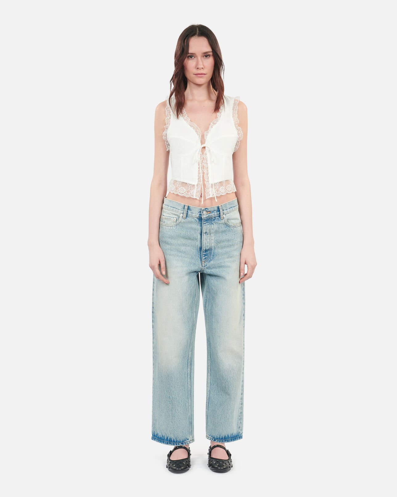 The Kooples FEMME ECRU top sans manches avec dentelle écru