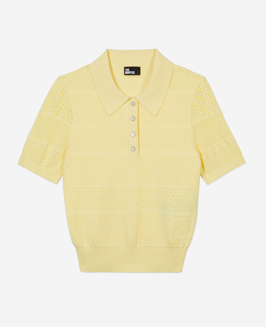 The Kooples F MELLOW YELLOW light yellow openwork knit polo t-shirt