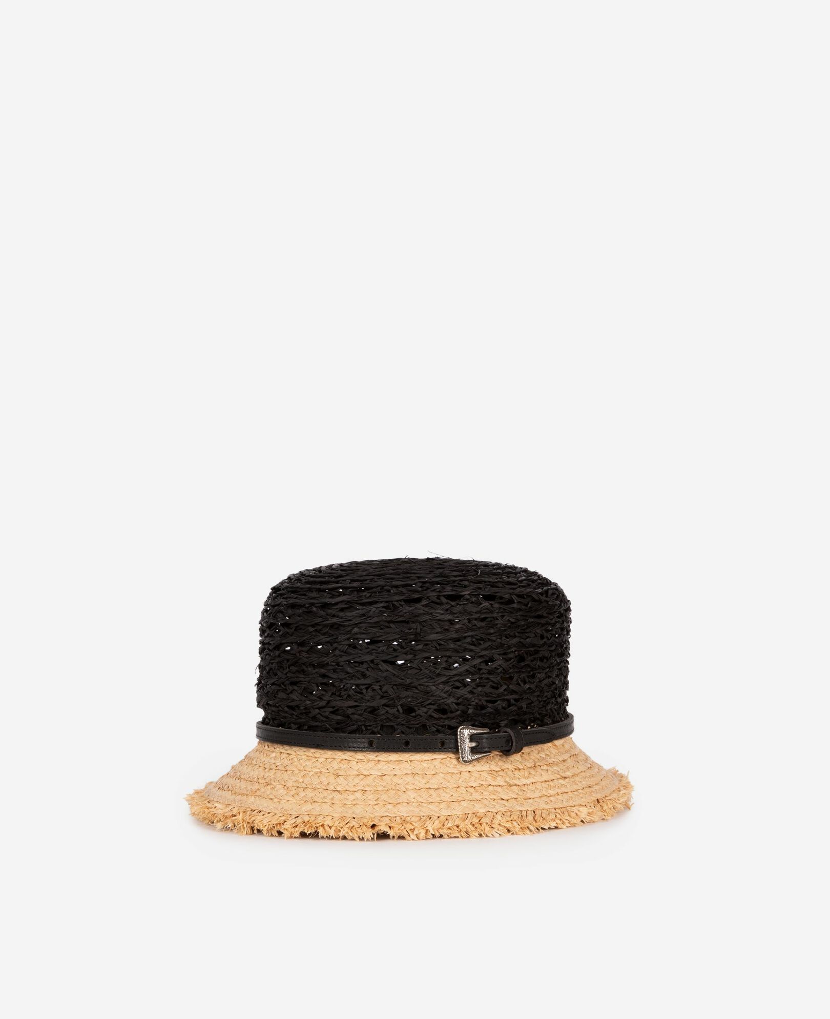 The Kooples WOMEN BLACK - CREAM black and beige raffia hat