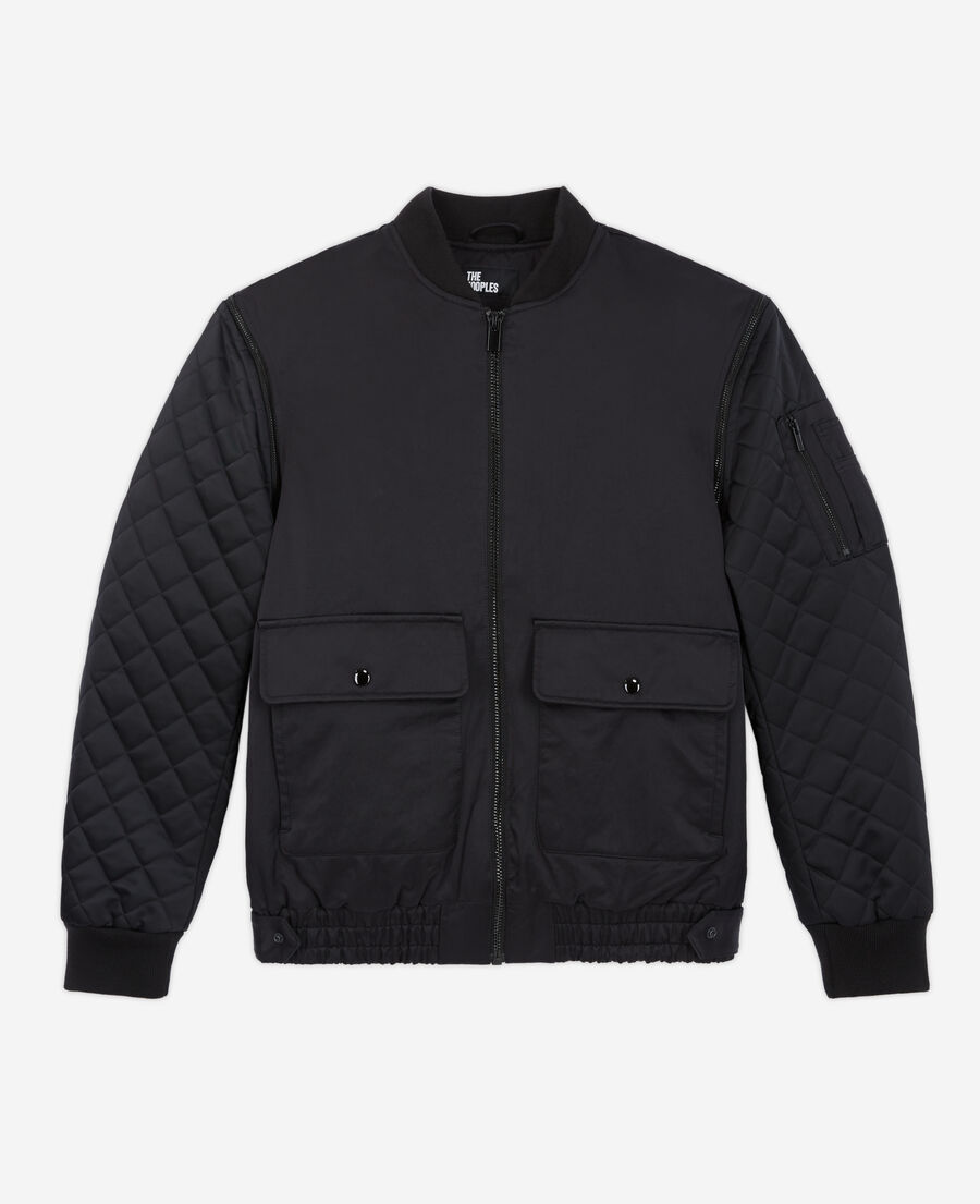 black bomber jacket with detachable sleeves