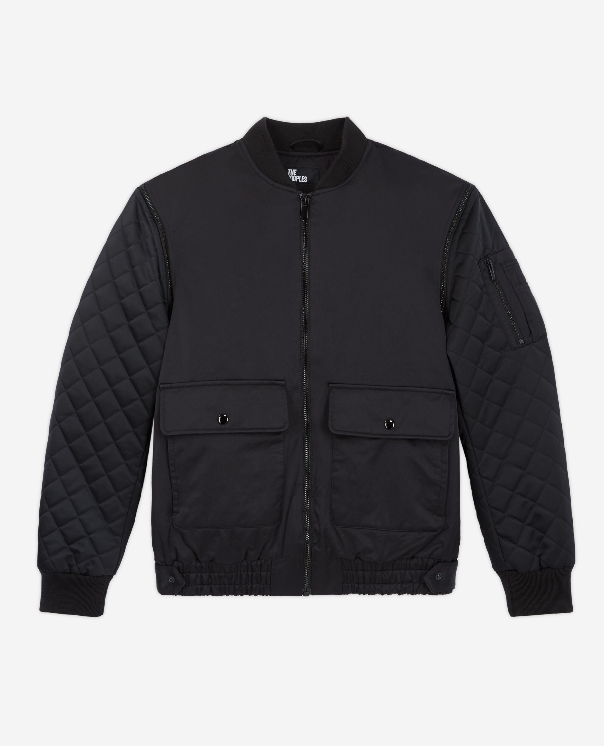 Black bomber jacket with detachable sleeves, BLACK, hi-res image number null