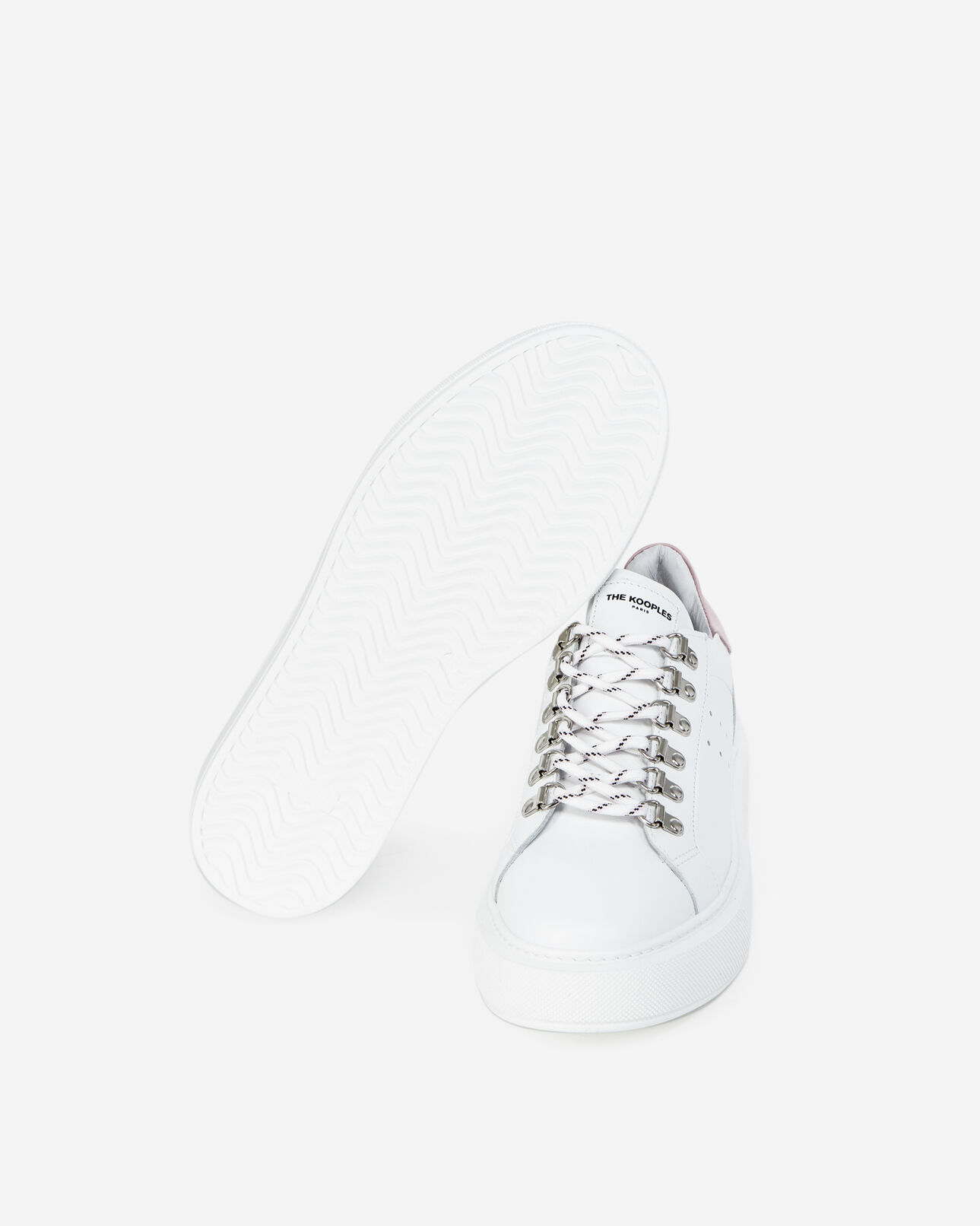The Kooples FEMME WHITE PINK baskets blanches cuir à détails roses