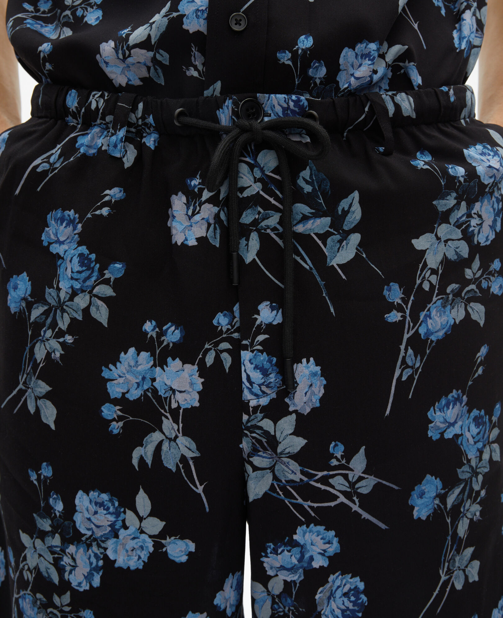 The Kooples MEN BLACK BLUE 'neon roses' print bermuda shorts