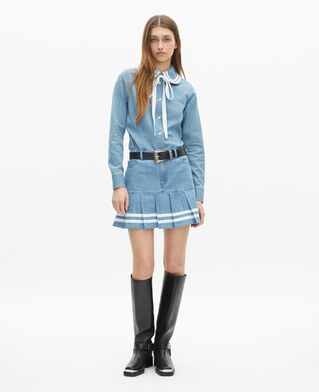 The Kooples WOMEN BABY BLUE short pleated denim skirt