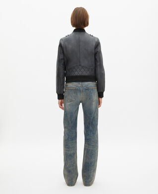 The Kooples DAMEN BLACK WASHED schwarze lederjacke