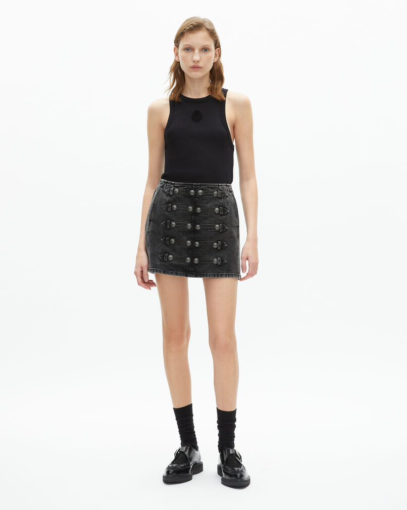 The Kooples FEMME BLACK WASHED jupe courte en denim gris