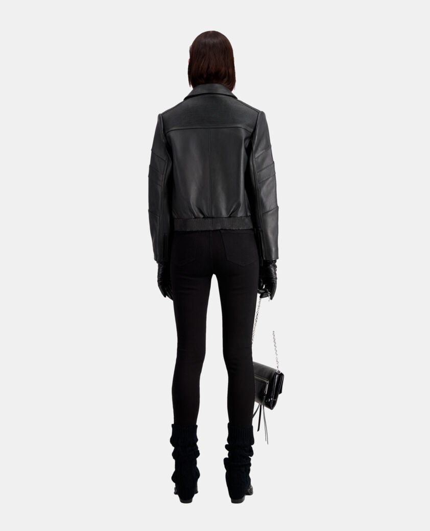 The Kooples FEMME BLACK blouson biker en cuir noir