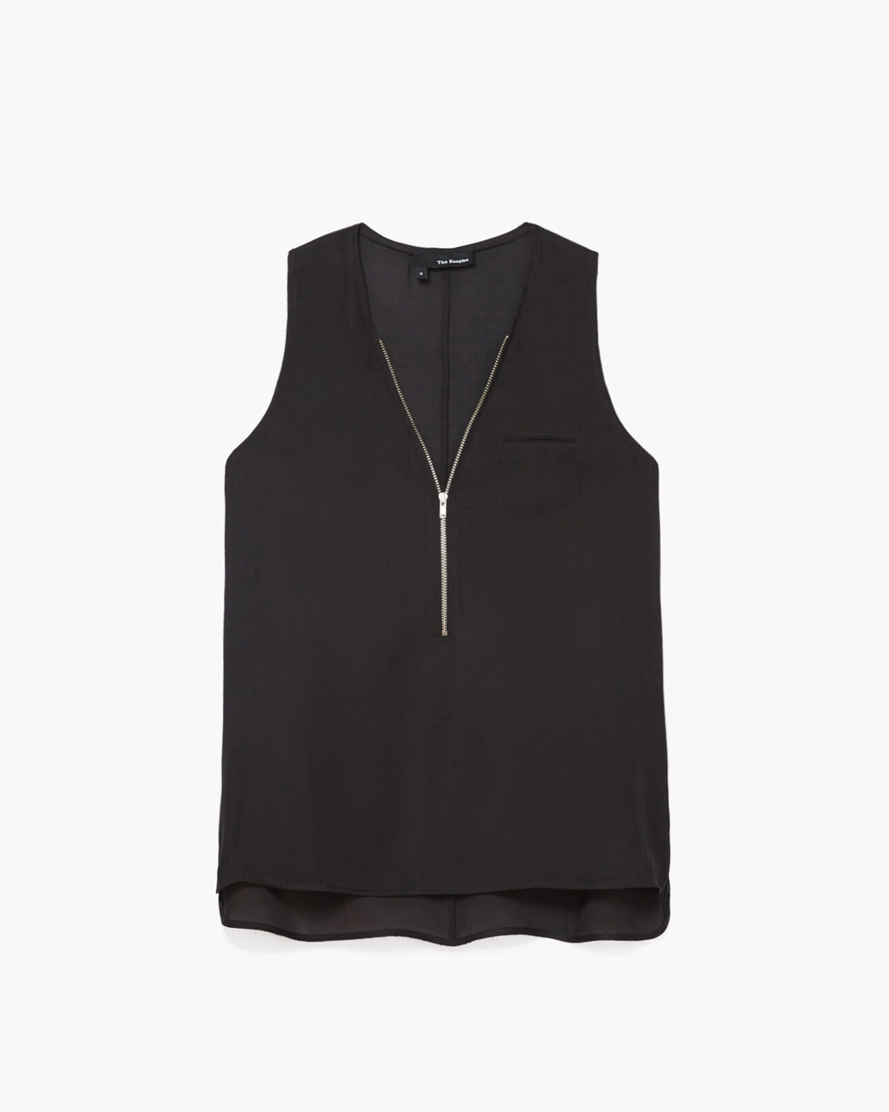 The Kooples WOMEN BLACK tank top with a zip neckline in silk