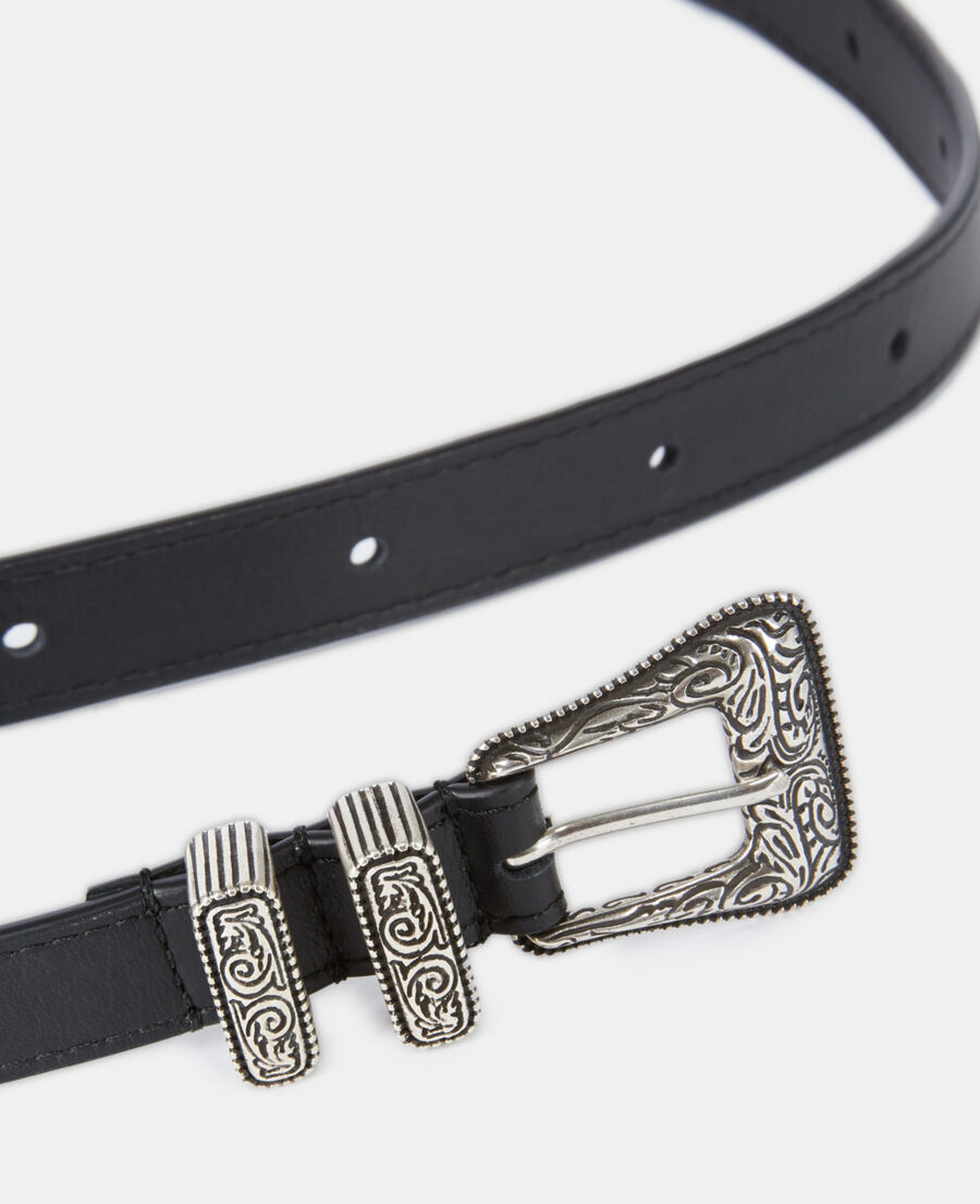 thin black leather belt