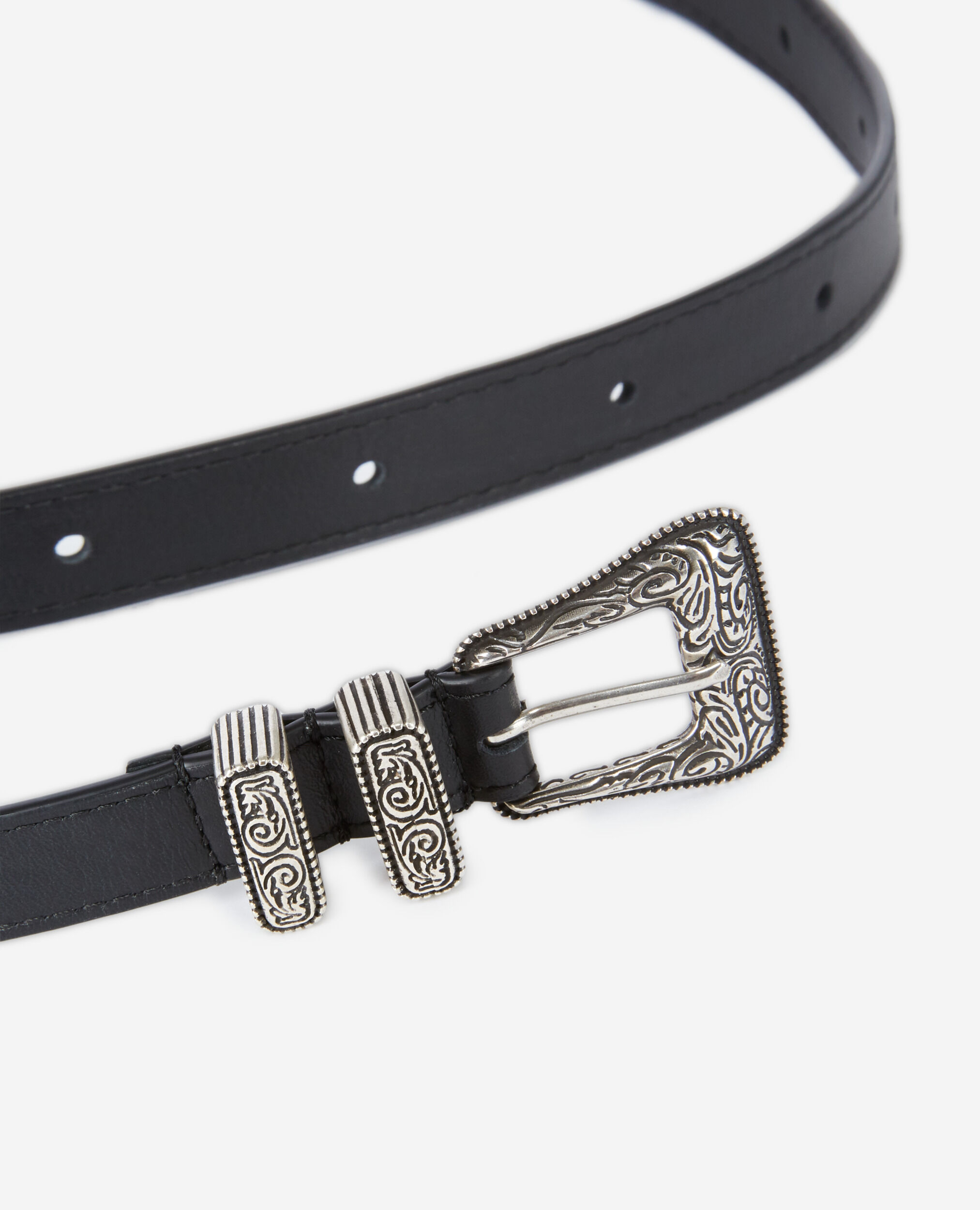 Thin black leather belt, BLACK, hi-res image number null