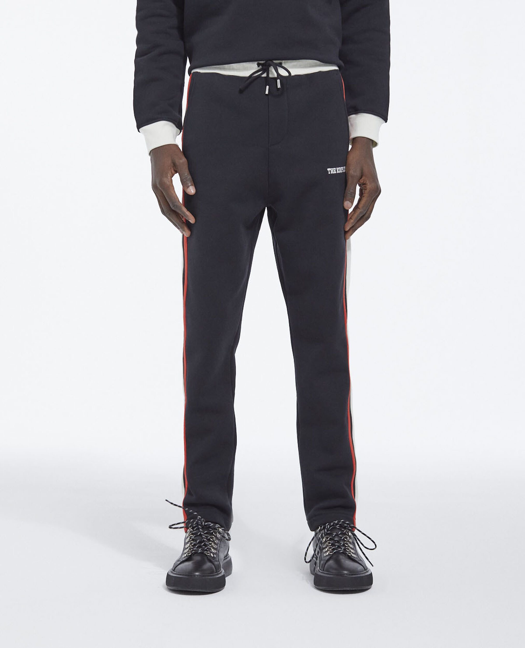 Schwarze Baumwoll-Jogginghose mit Streifen, BLACK ECRU RED, hi-res image number null