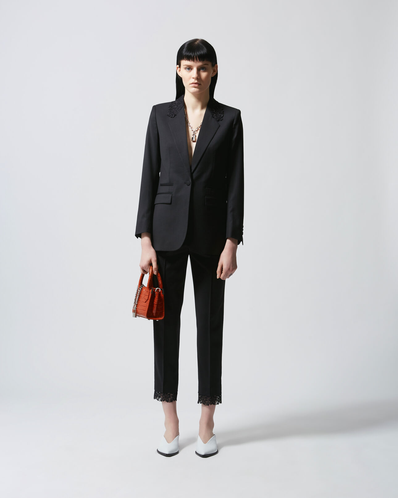 The Kooples FEMME BLACK veste stretch noire dentelle sur le col