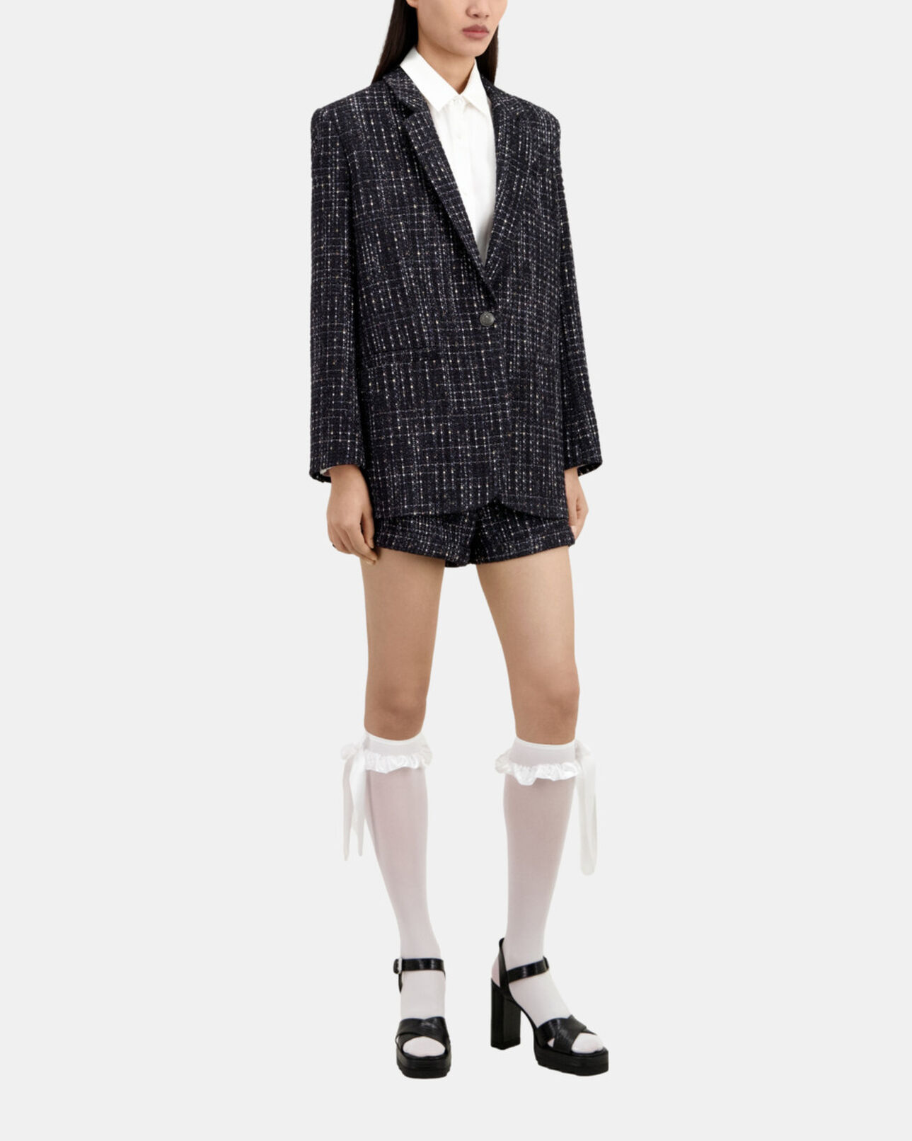 The Kooples WOMEN BLACK WHITE black and white tweed suit jacket
