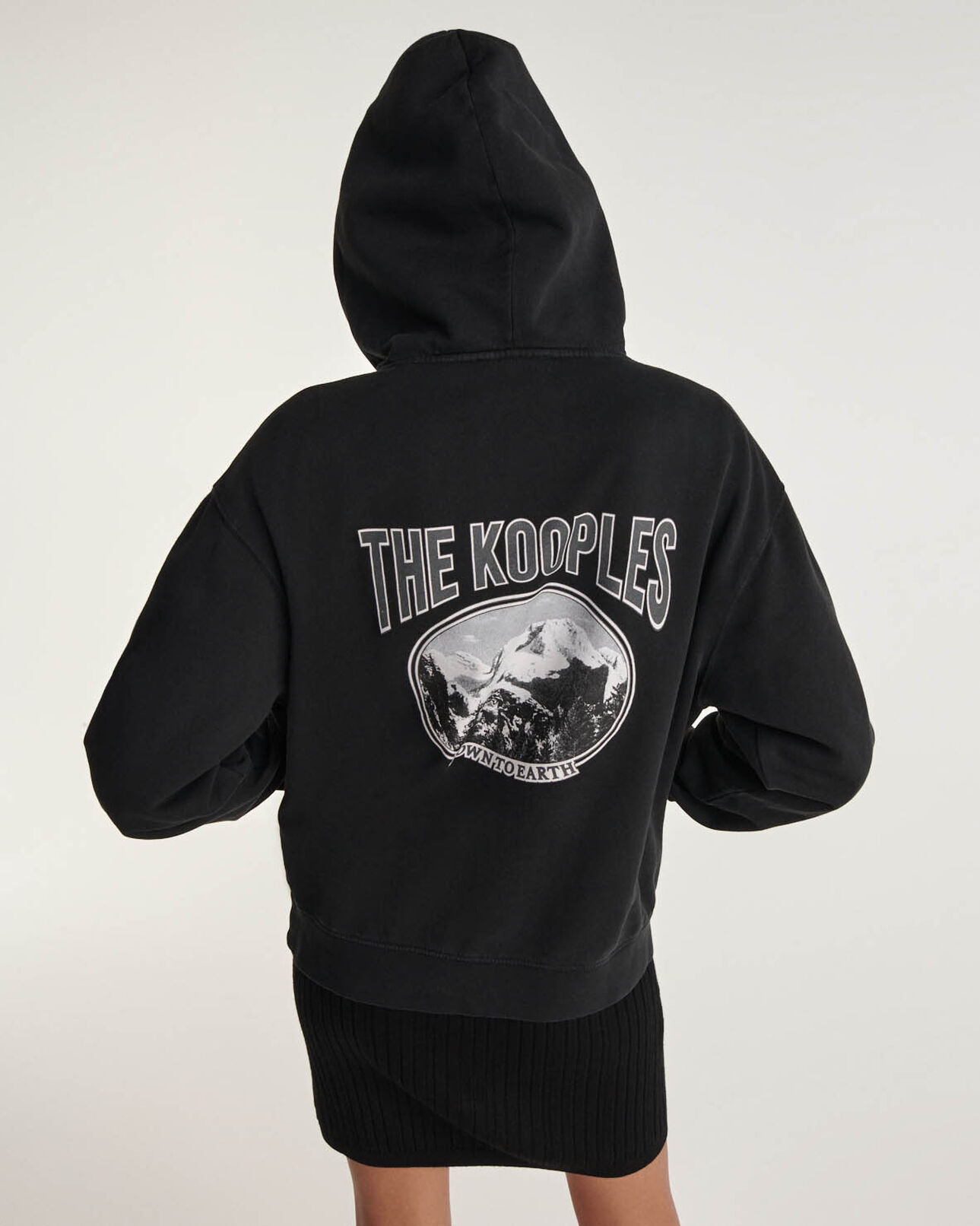 The Kooples WOMEN BLACK WASHED printed faded black sweatshirt with hood