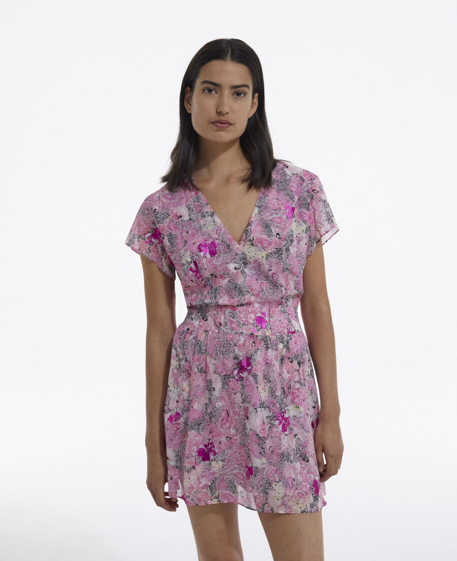 printed pink short-sleeve dress