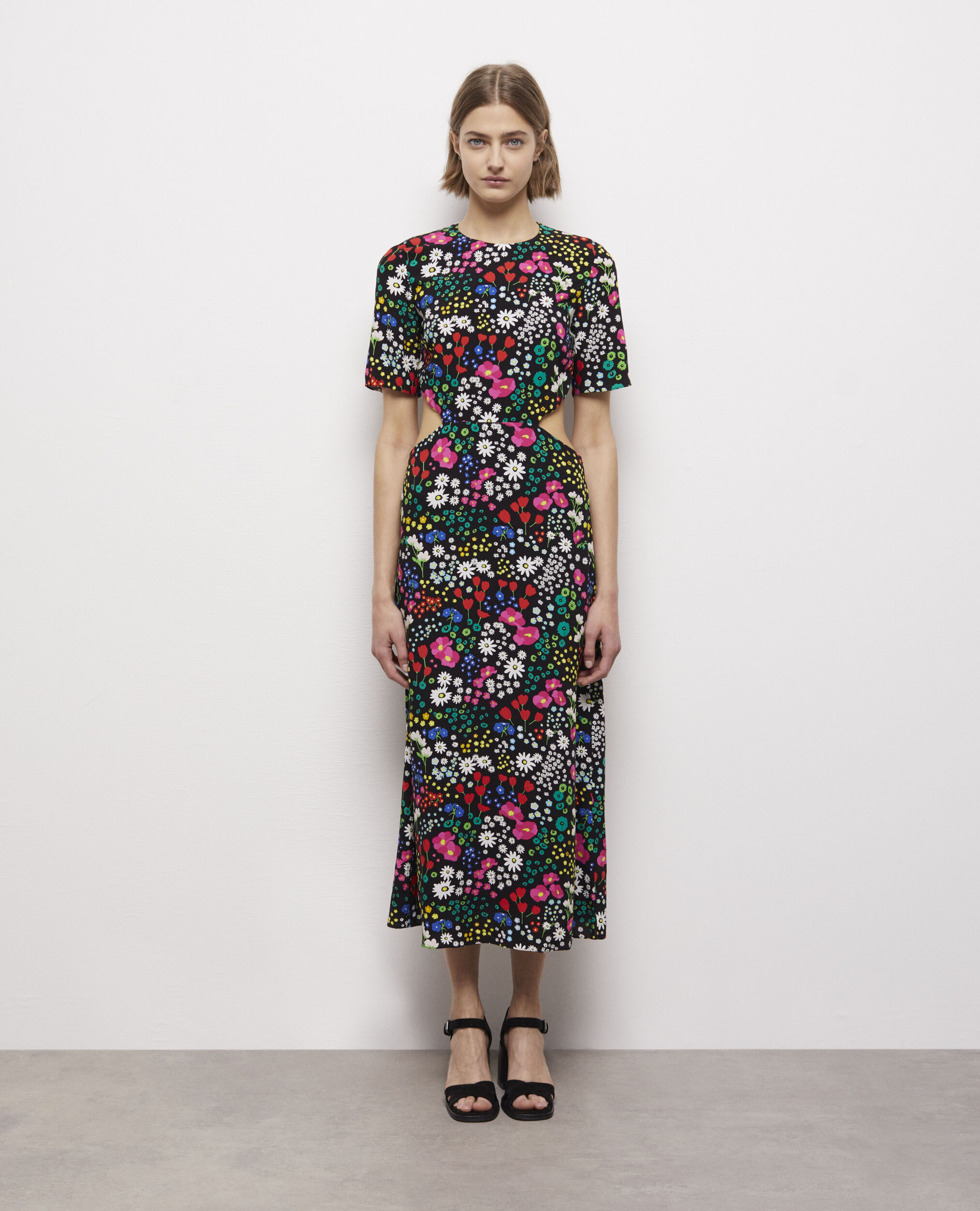 Long printed dress with cut-out details, MULTICOLOR, hi-res image number null