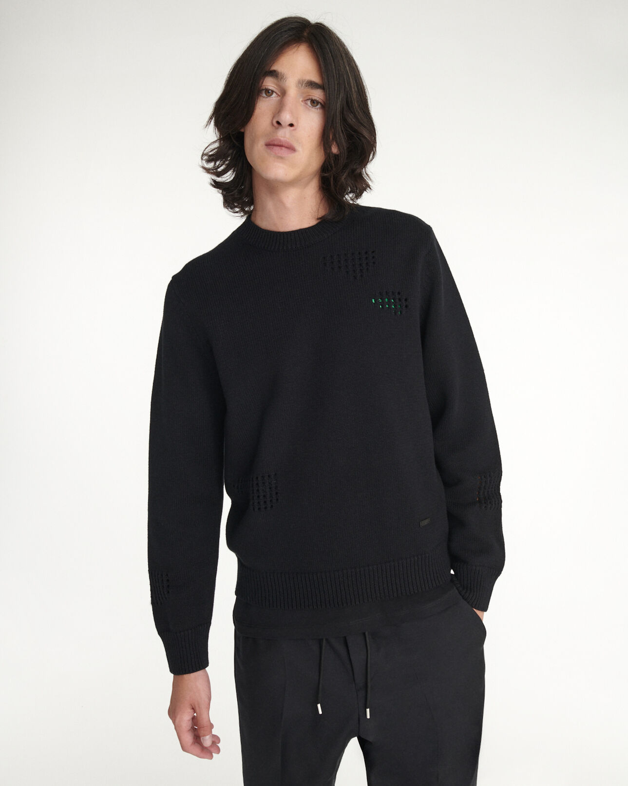 The Kooples MEN BLACK black sweater in wool blend with detail