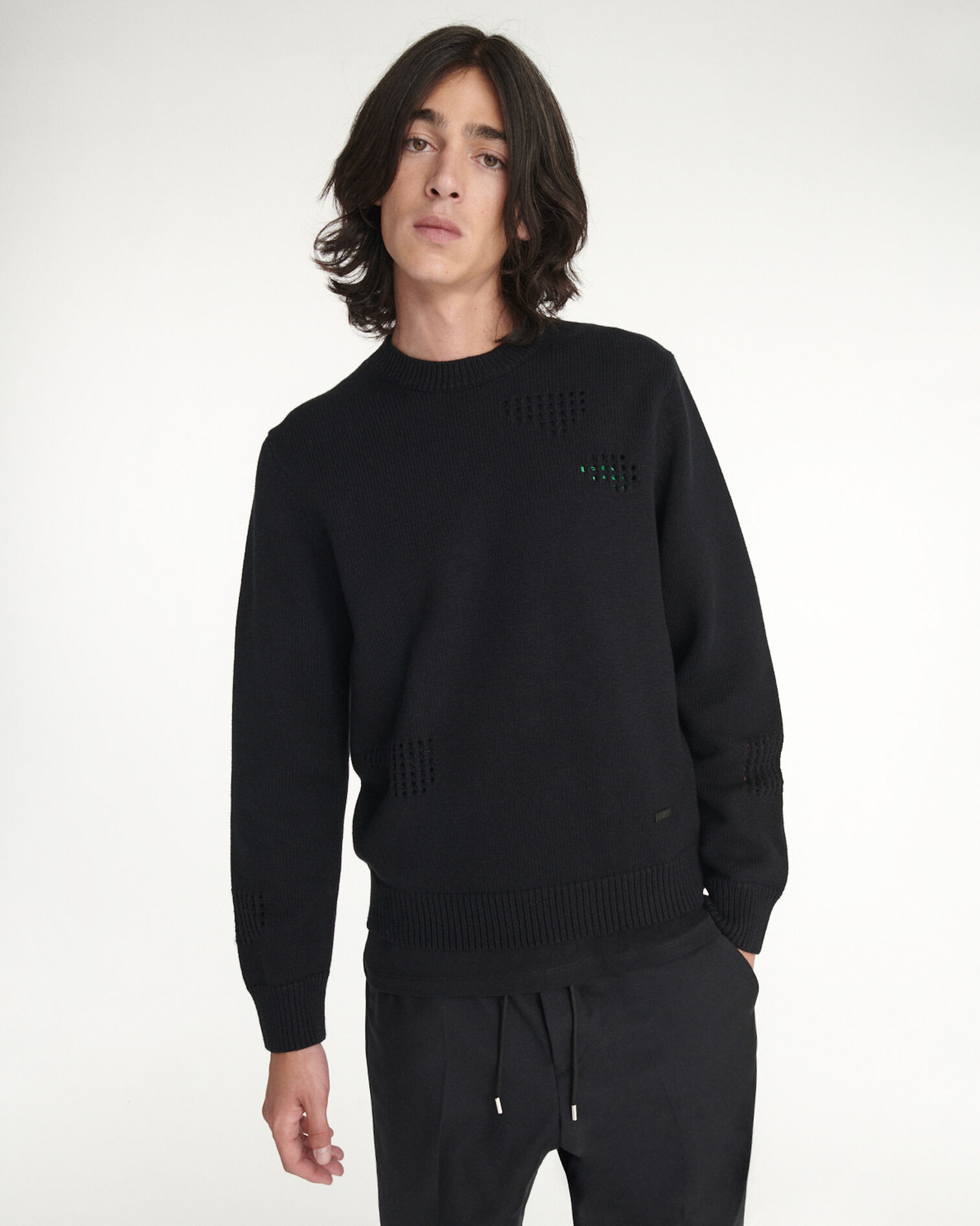 Black sweater in wool blend with detail, BLACK, hi-res image number null