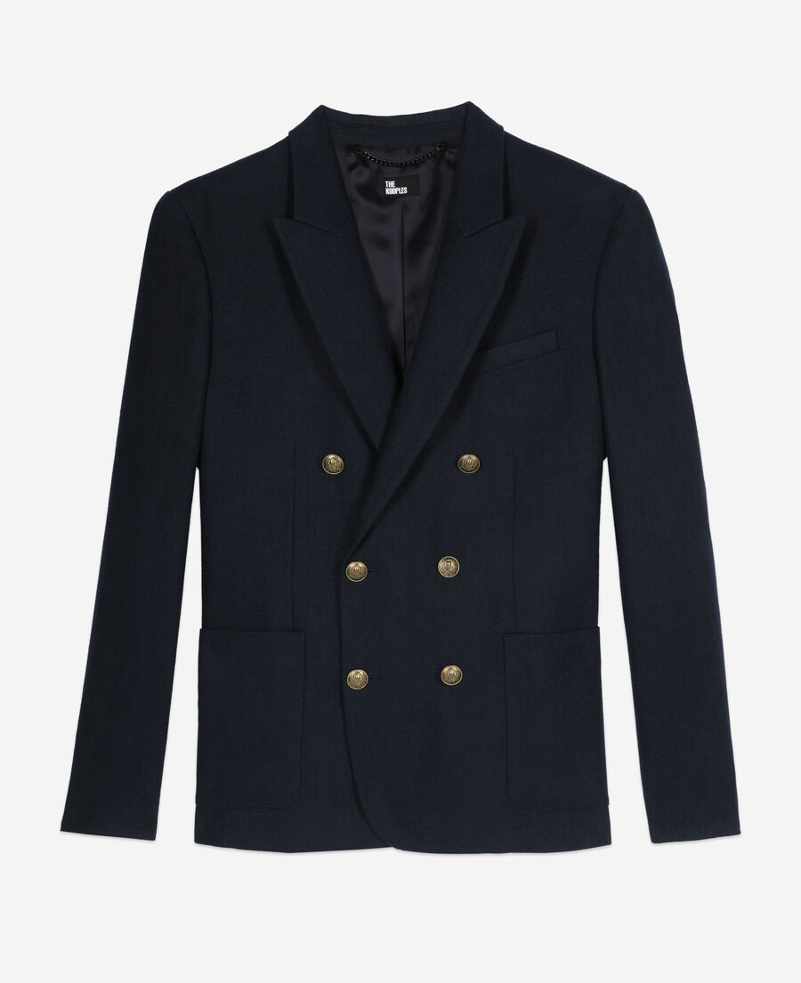 The Kooples HOMME DARK NAVY blazer en lin bleu marine