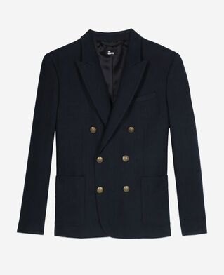 The Kooples HOMME DARK NAVY blazer en lin bleu marine