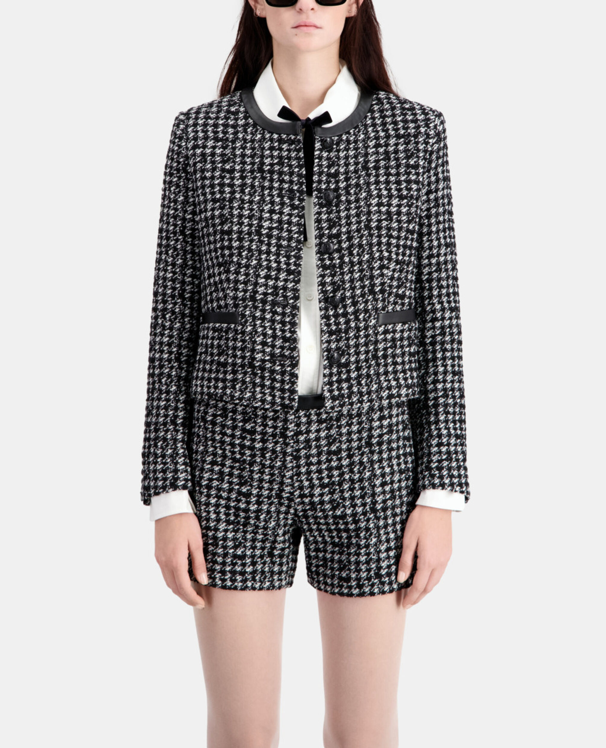 Veste courte noire en tweed, BLACK WHITE, hi-res image number null
