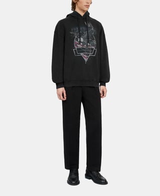 The Kooples HERREN BLACK WASHED schwarzes kapuzensweatshirt mit chaos-adlersiebdruck
