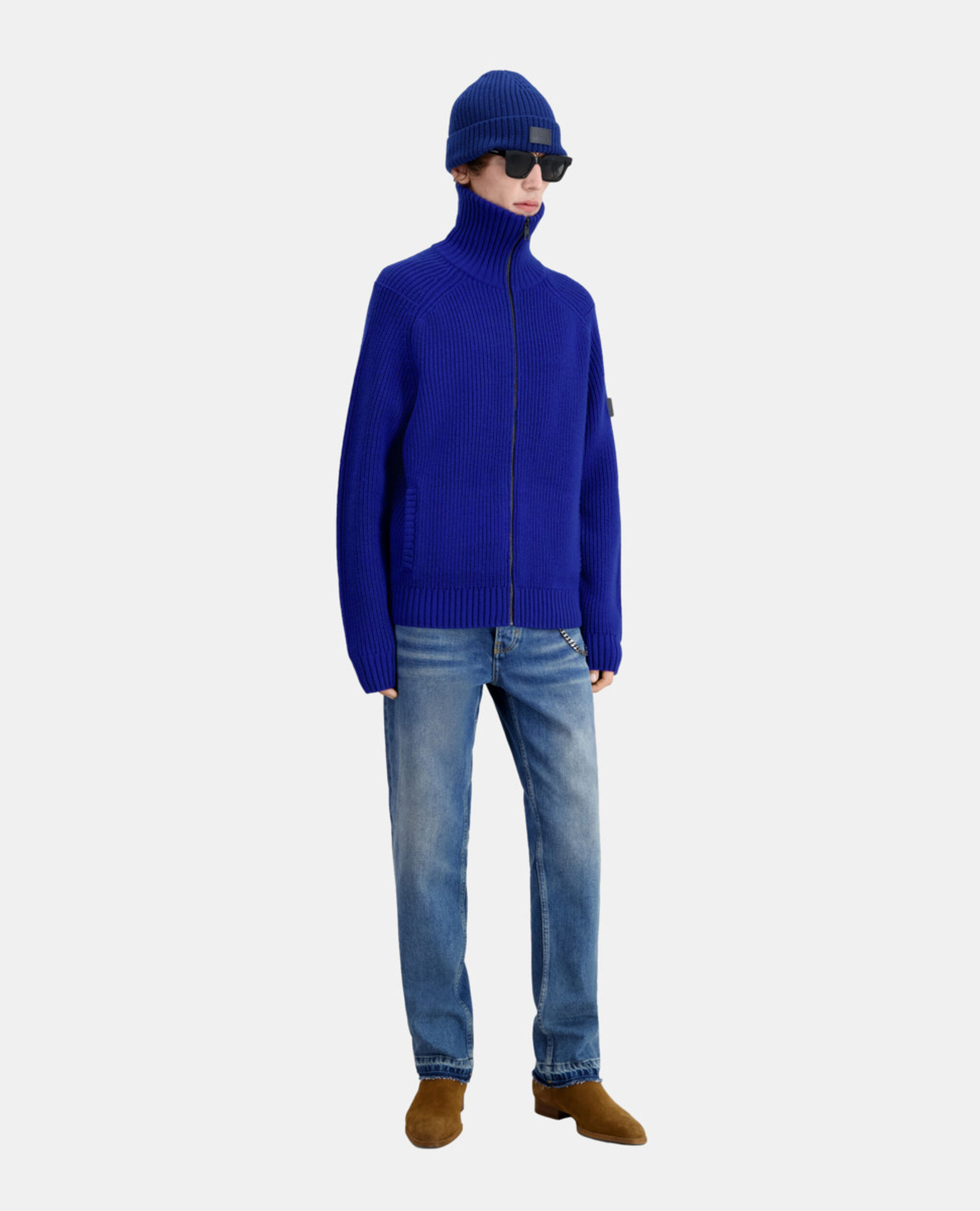 Blue cardigan with zipper, ELECTRIC BLUE, hi-res image number null