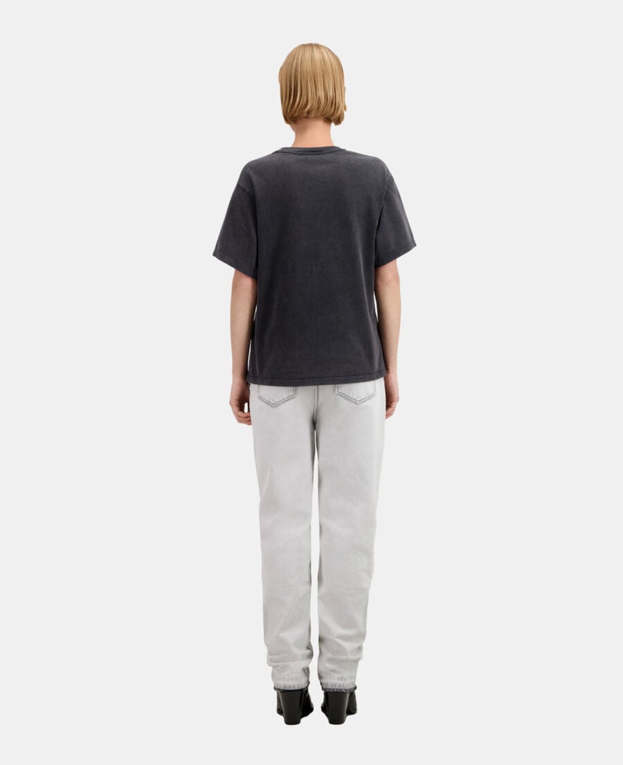 The Kooples DAMEN BLACK WASHED schwarzes t-shirt damen mit racing-skull-siebdruck