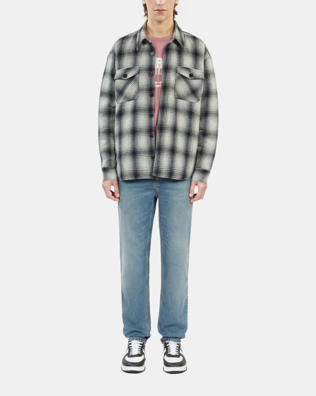 The Kooples MEN GREY BLACK checkered wool-blend overshirt jacket