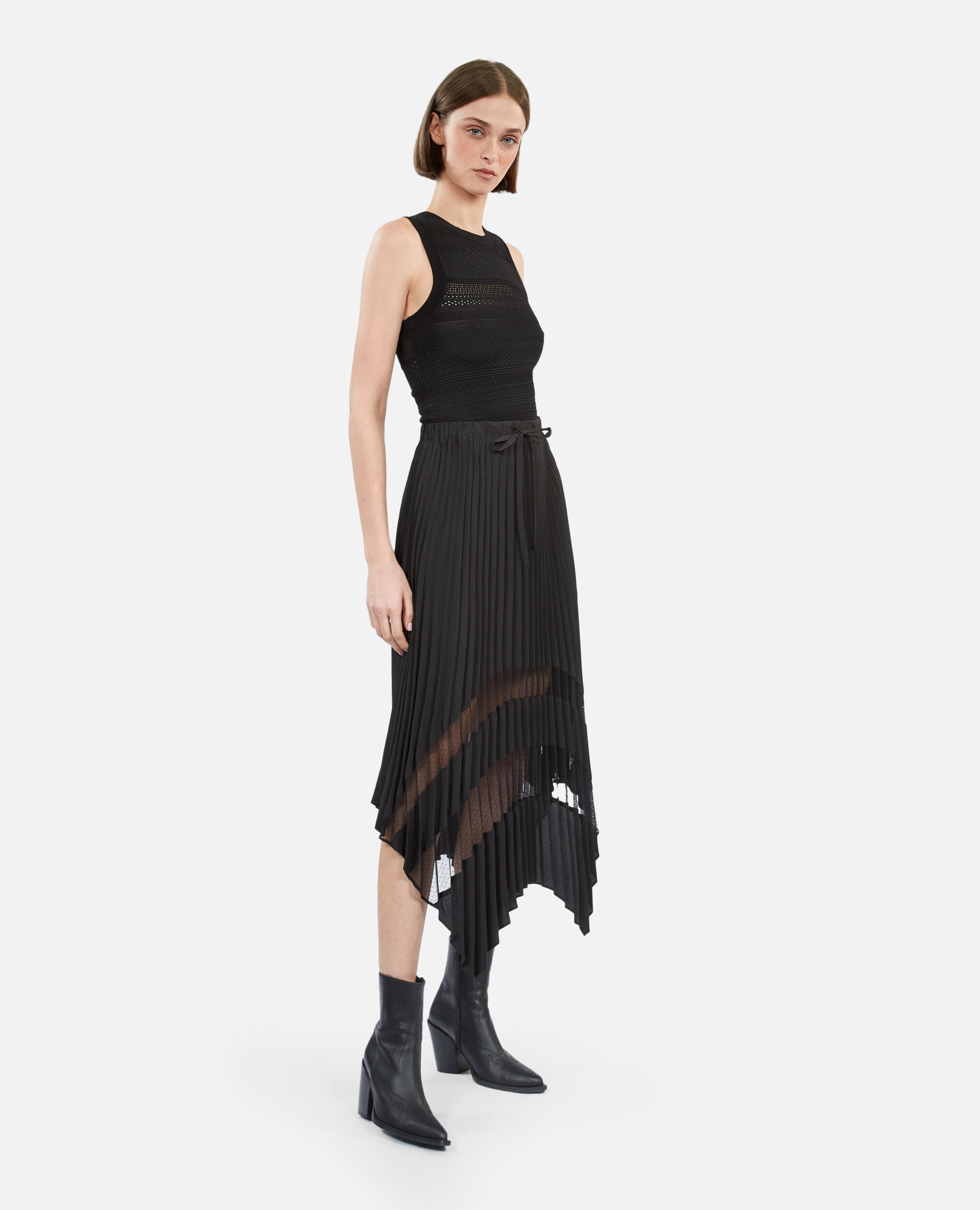 Long black pleated skirt, BLACK, hi-res image number null
