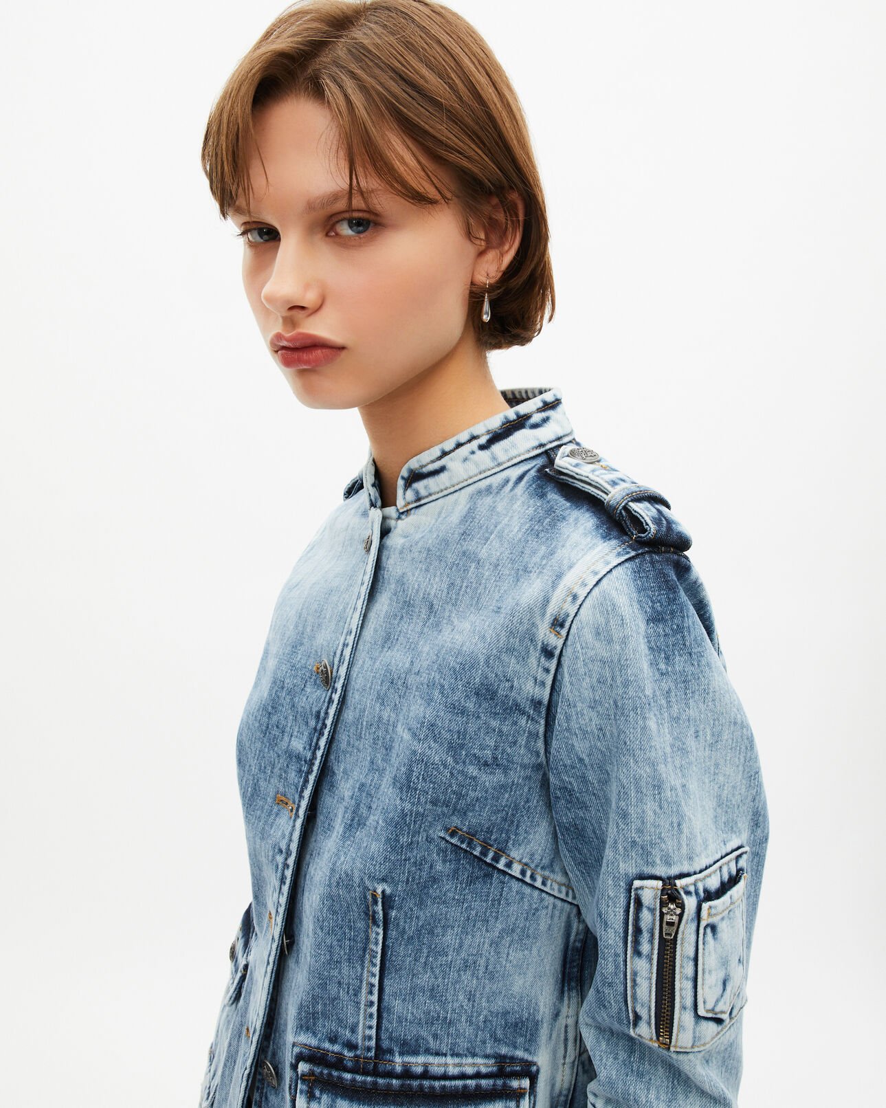 The Kooples F BABY BLUE officer-style jacket in denim