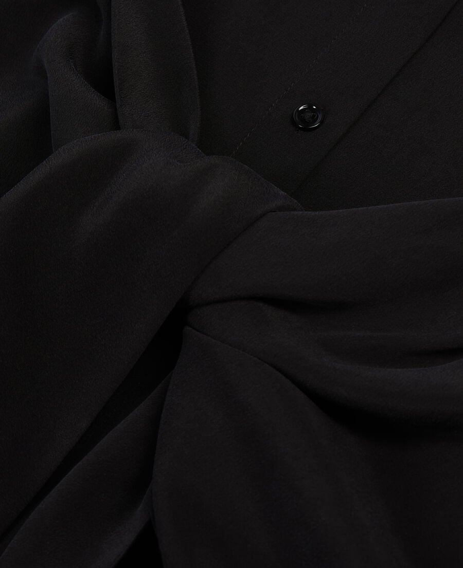 The Kooples FEMME BLACK robe chemise courte en soie avec nœud noire