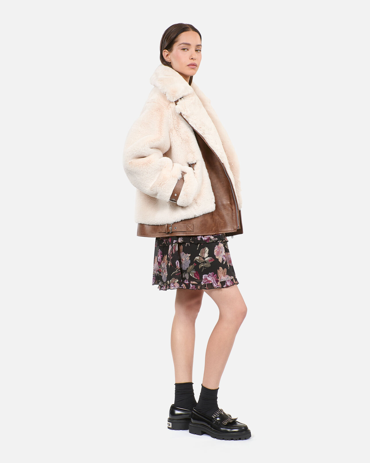 The Kooples WOMEN ECRU ecru fur-effect aviator jacket