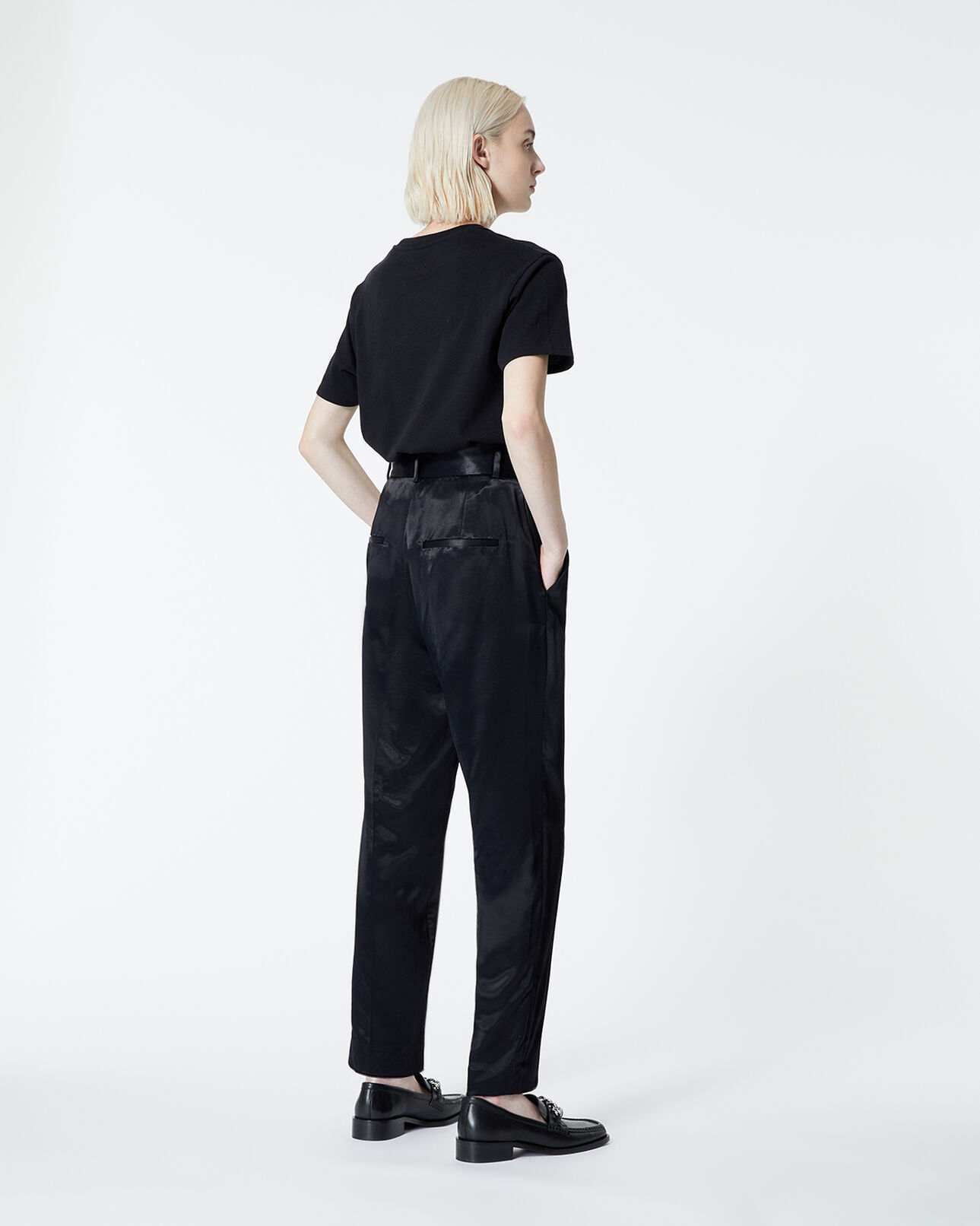 The Kooples WOMEN BLACK fitted black satin pants