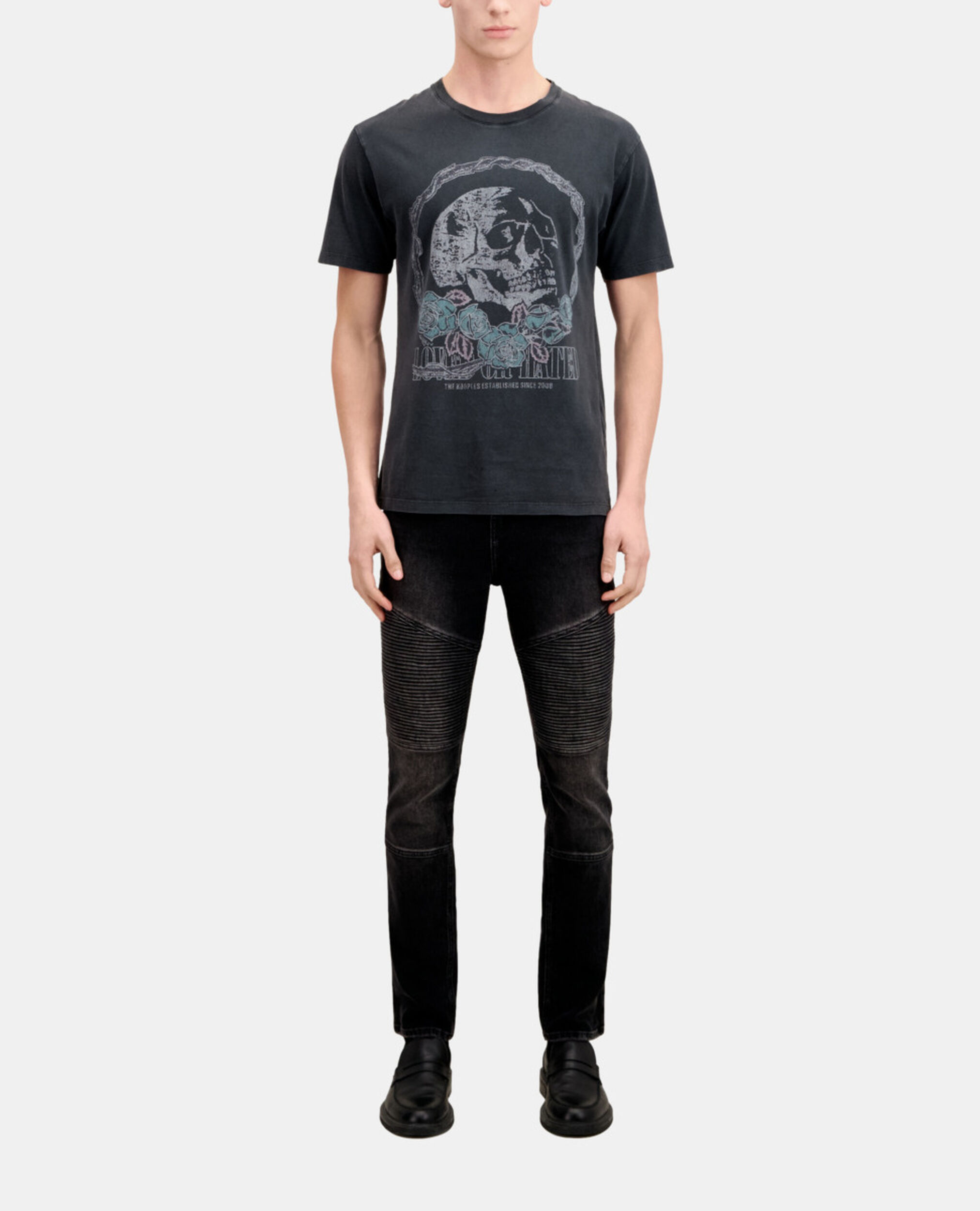 T-shirt Homme noir avec sérigraphie Vintage skull, BLACK WASHED, hi-res image number null