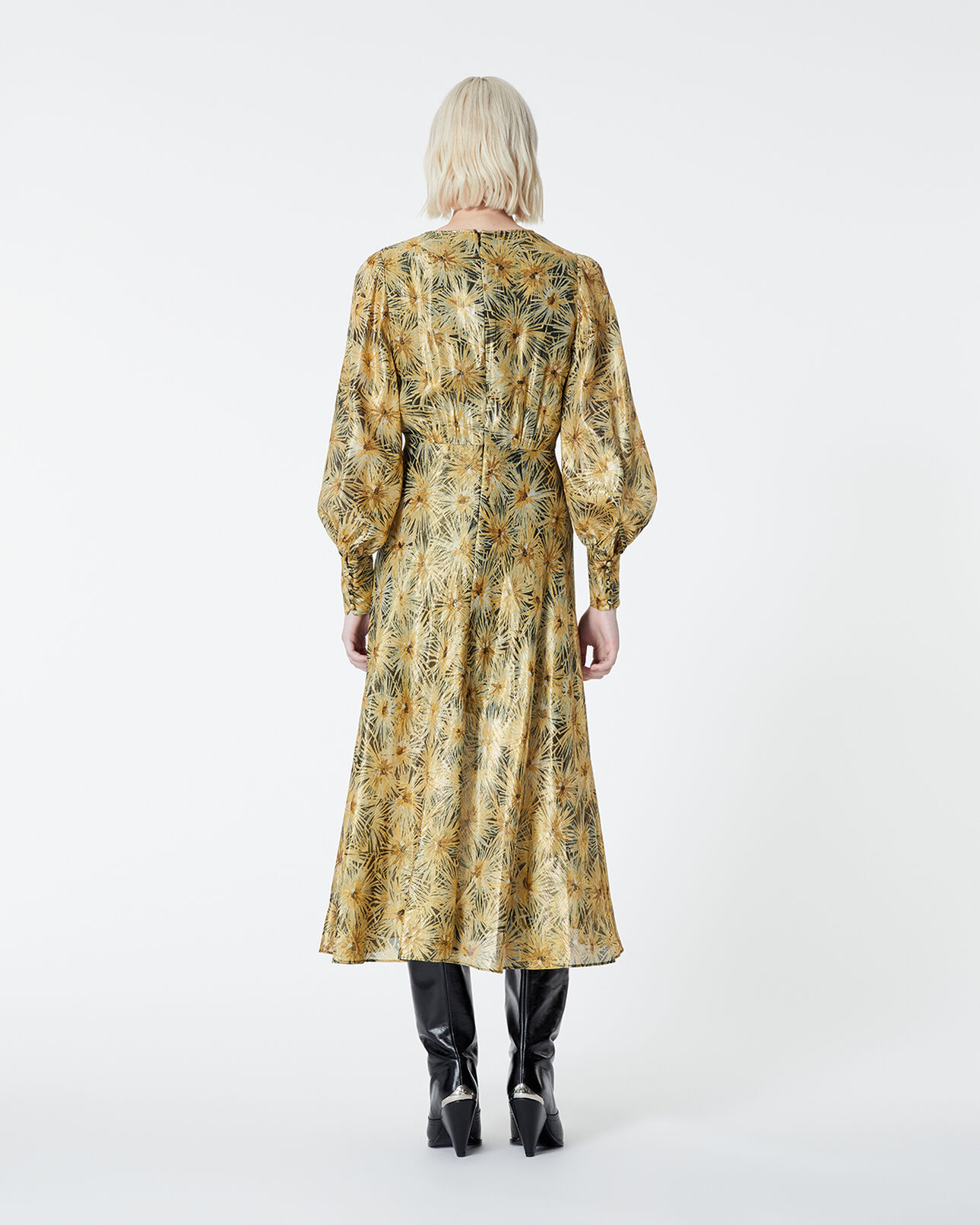 The Kooples DAMEN BLACK / GOLD kleid lang geknöpft print golden