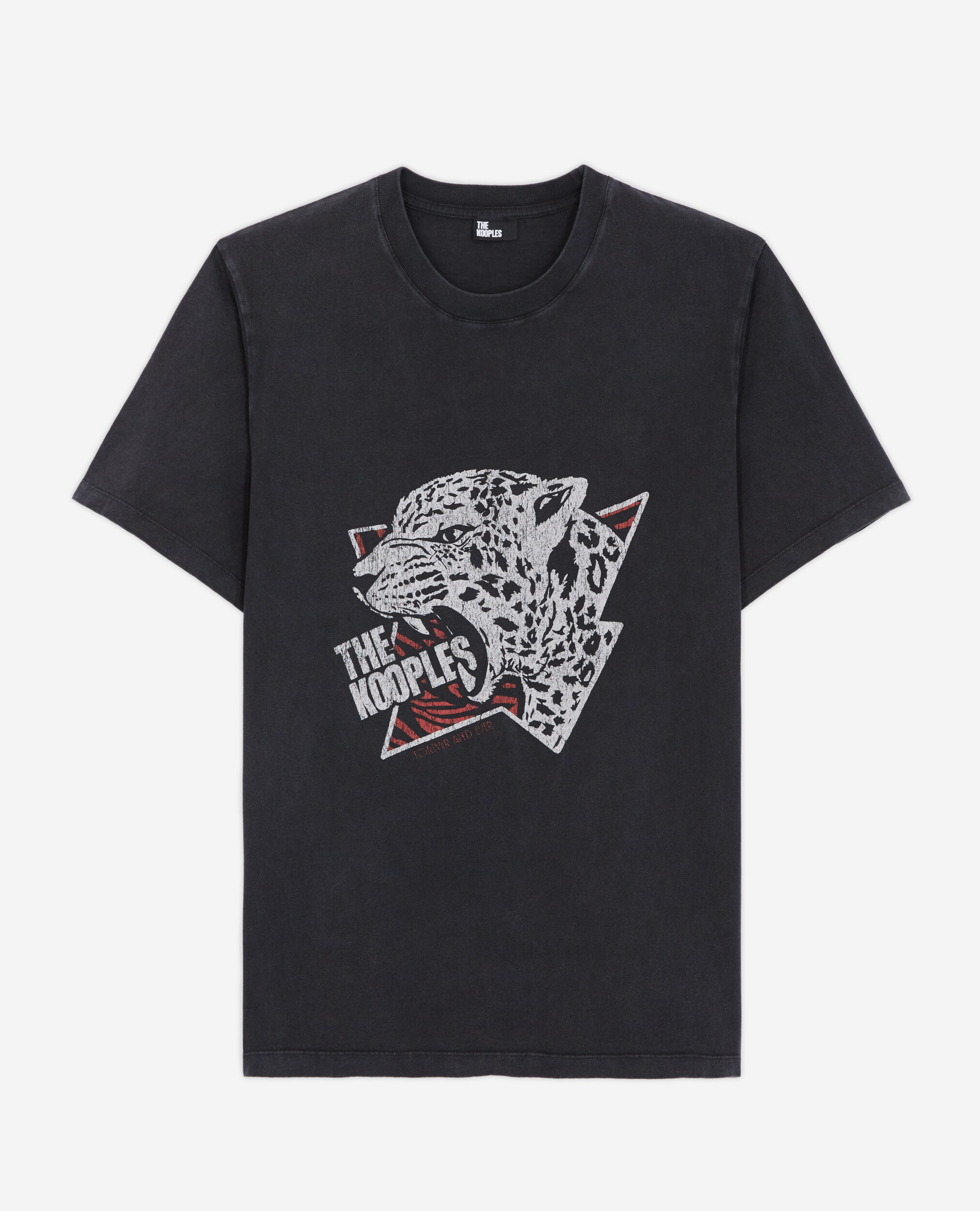 T-Shirt Herren mit Tiger-Siebdruck, BLACK WASHED, hi-res image number null