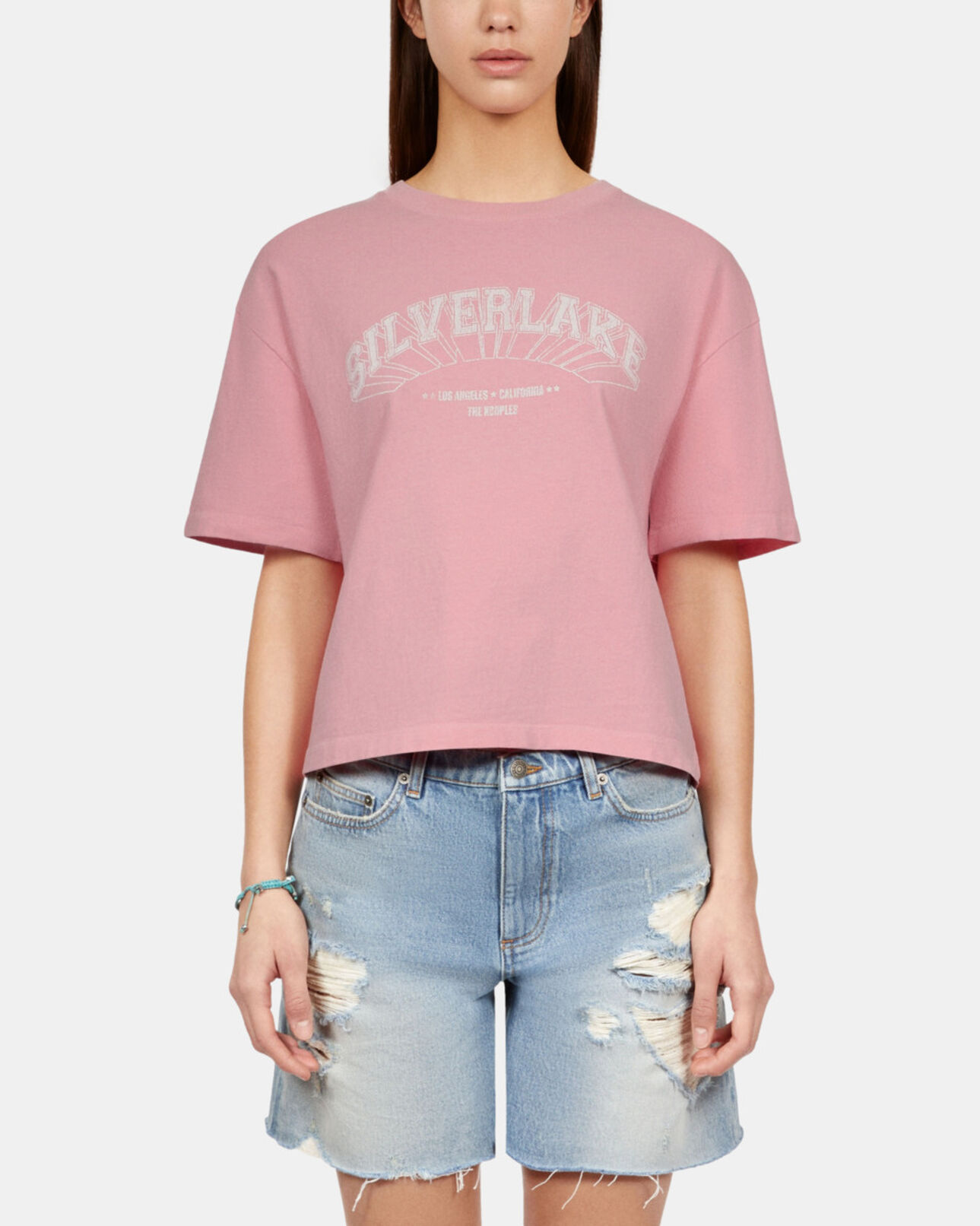 The Kooples WOMEN SWEET PINK light pink t-shirt with silverlake serigraphy