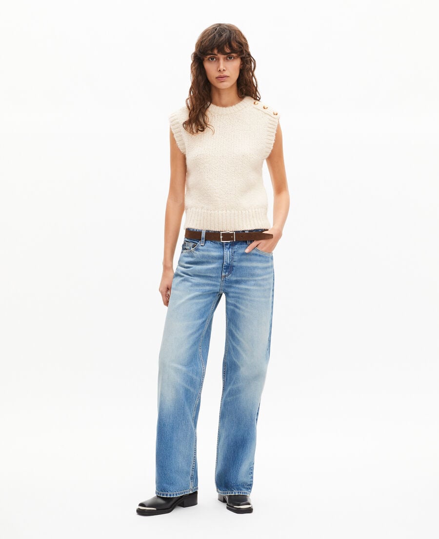 The Kooples DAMEN LIGHT BEIGE &auml;rmelloser pullover aus rohwei&szlig;em wollgemisch