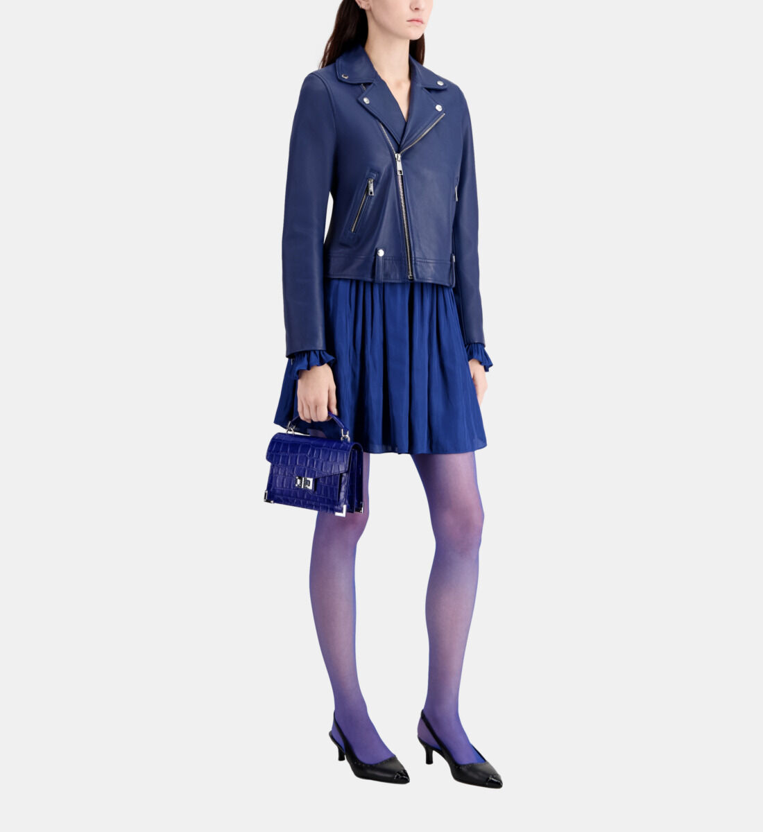 Blue leather biker jacket The Kooples