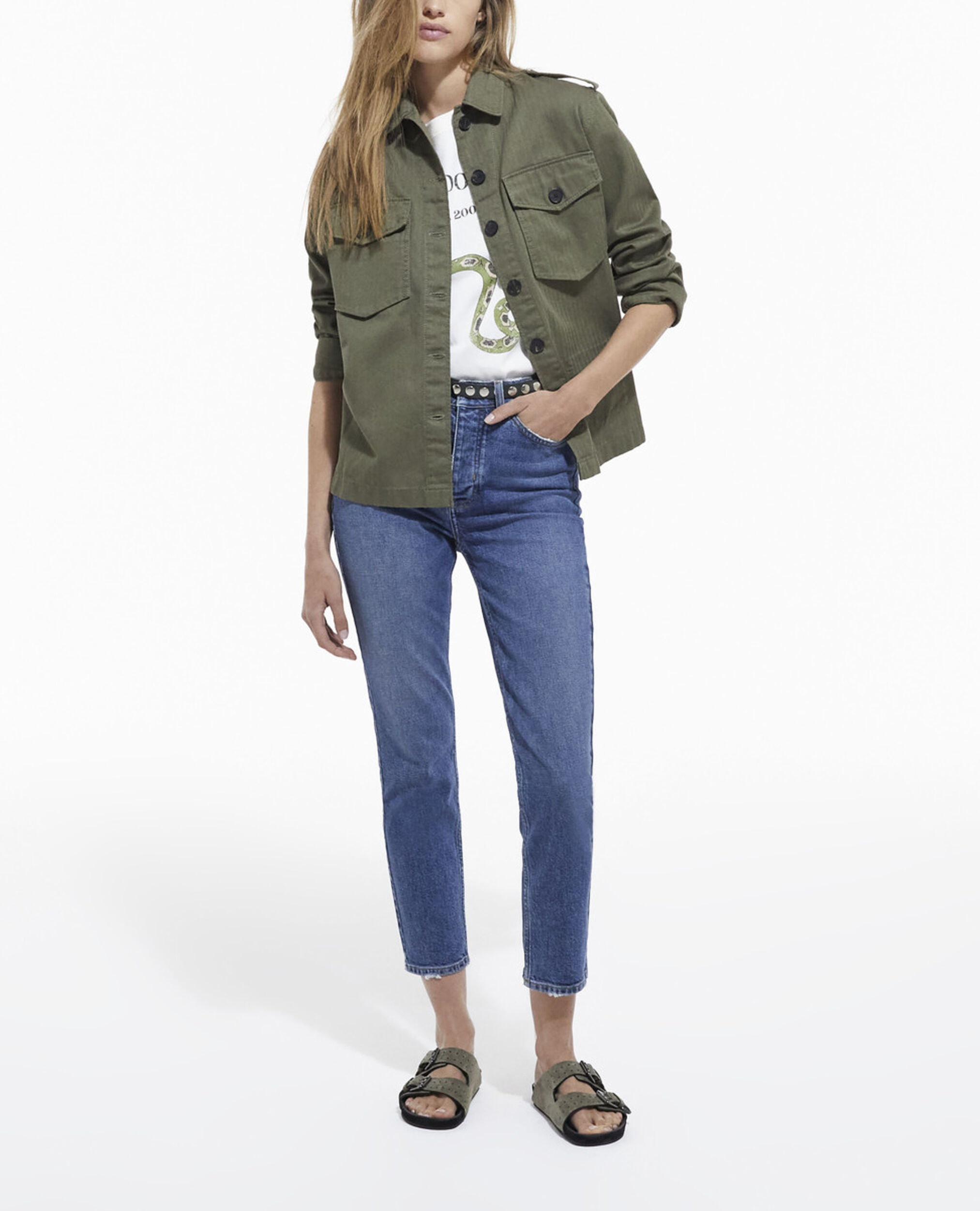 Khaki overshirt with leopard print lining, OLIVE NIGHT, hi-res image number null