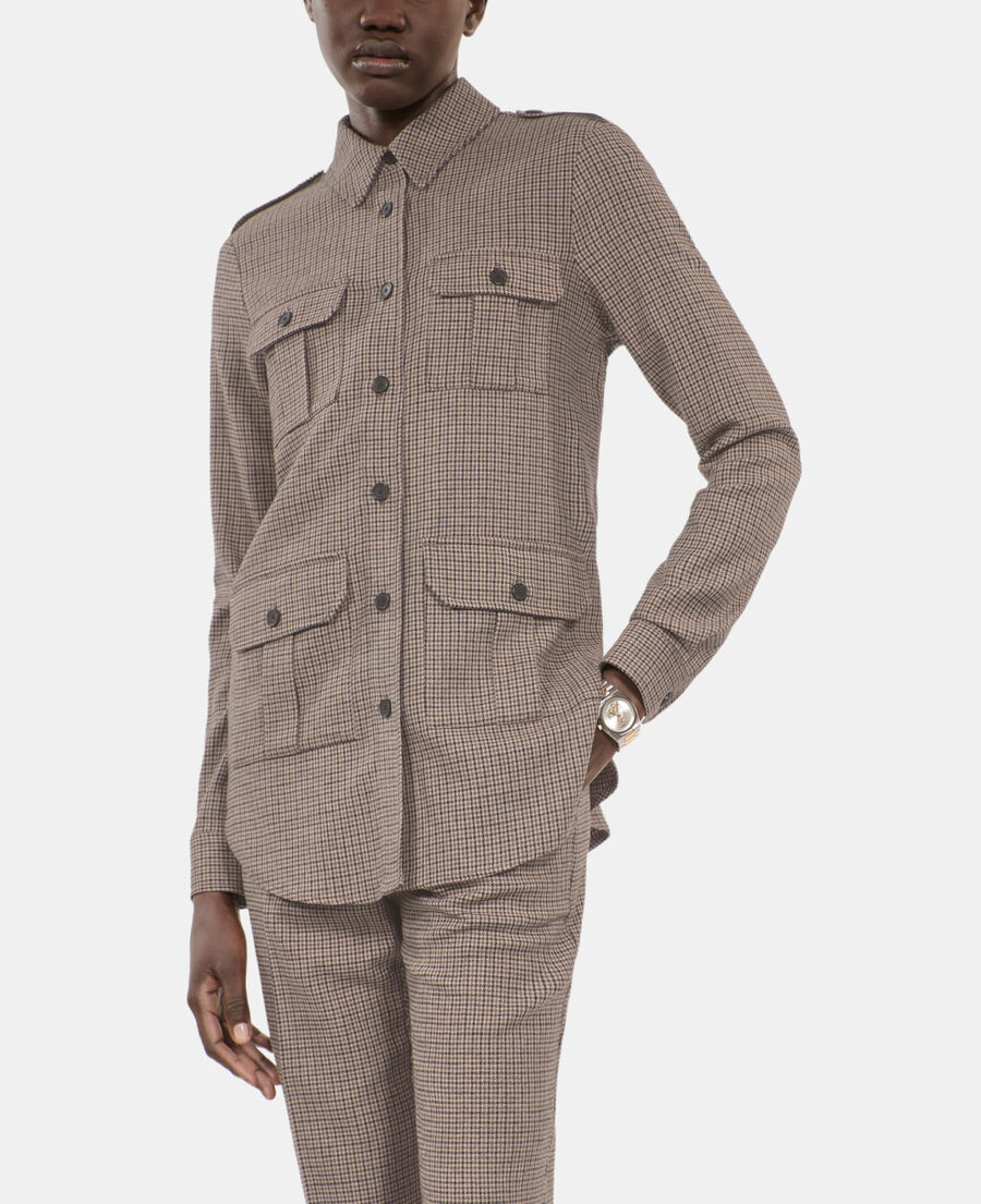 The Kooples FEMME BEIGE-BROWN chemise longue à carreaux