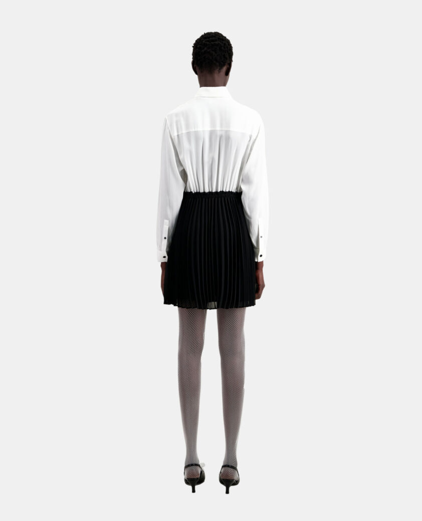 The Kooples FEMME BLACK WHITE robe courte plissée noire et blanche