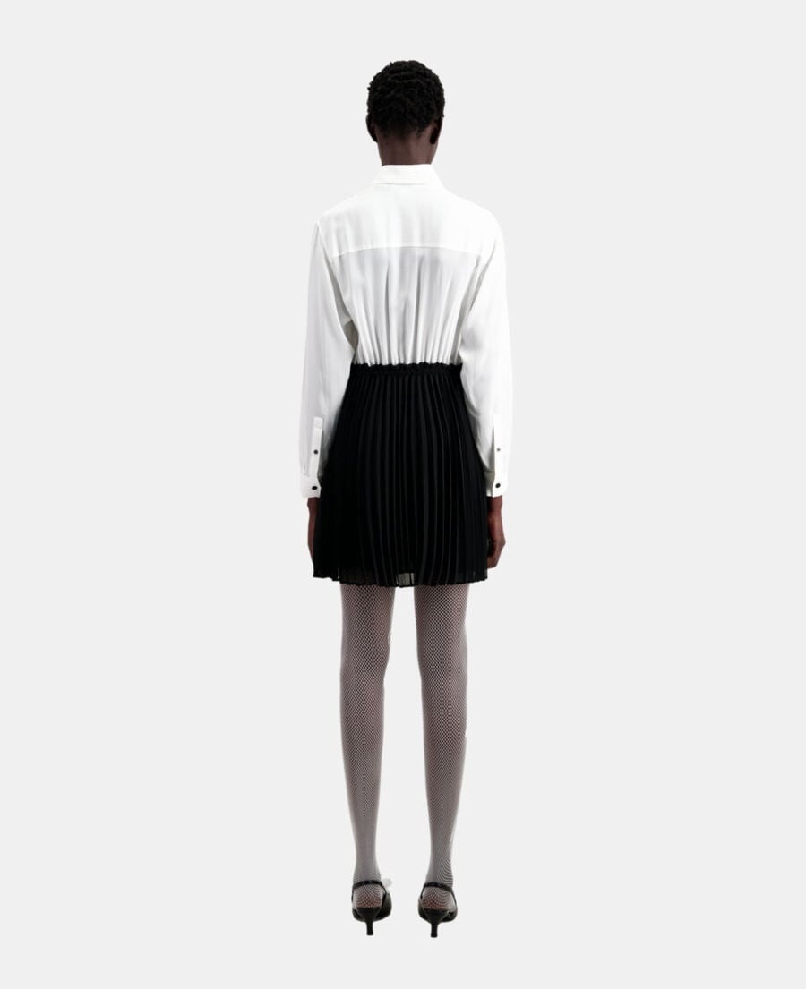 The Kooples FEMME BLACK WHITE robe courte plissée noire et blanche