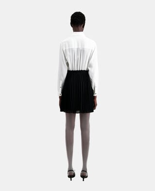 The Kooples FEMME BLACK WHITE robe courte plissée noire et blanche