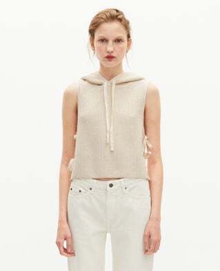 The Kooples FEMME ECRU pull sans manches en laine et coton écru