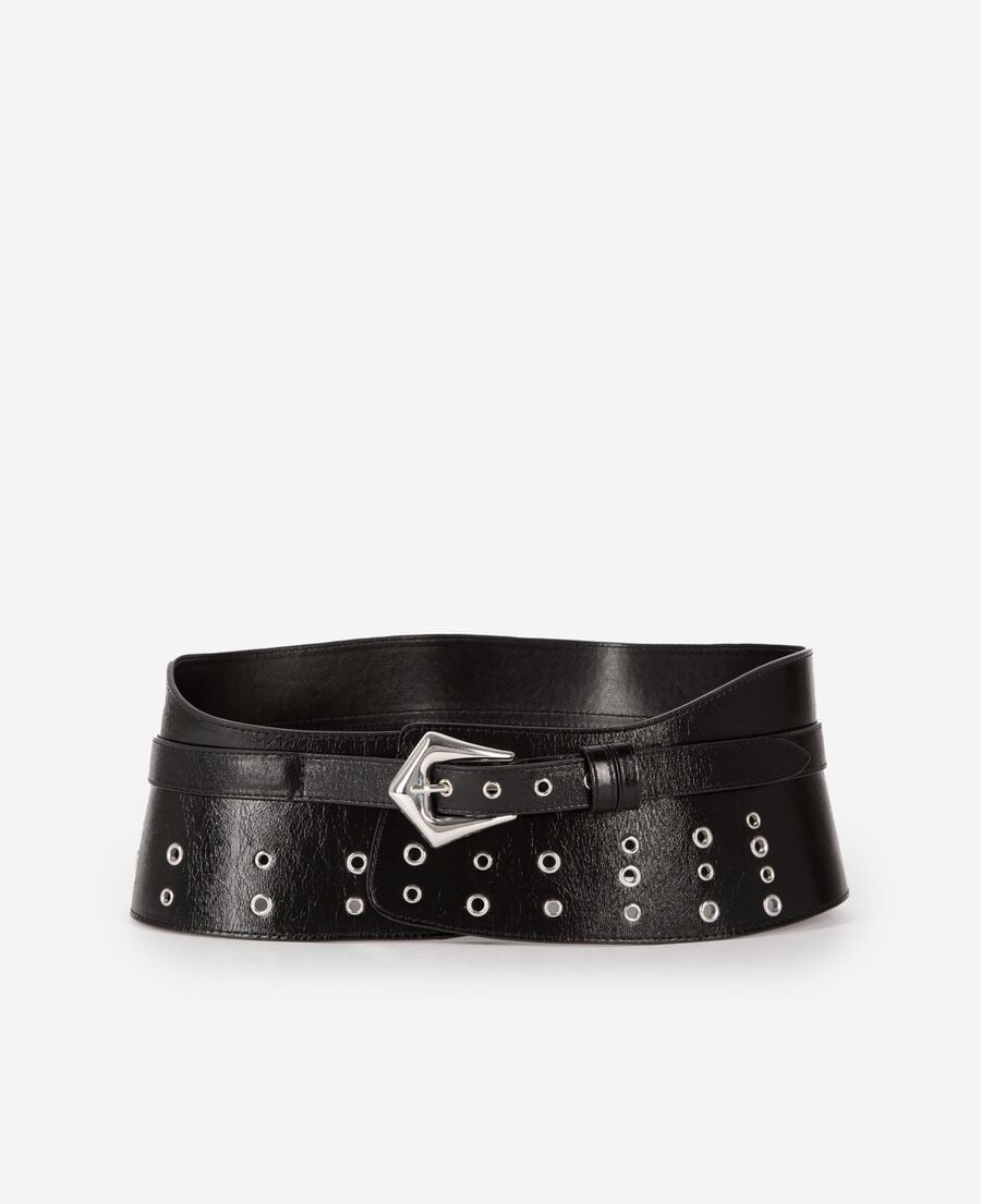 The Kooples WOMEN BLACK black leather corset belt with eyelets