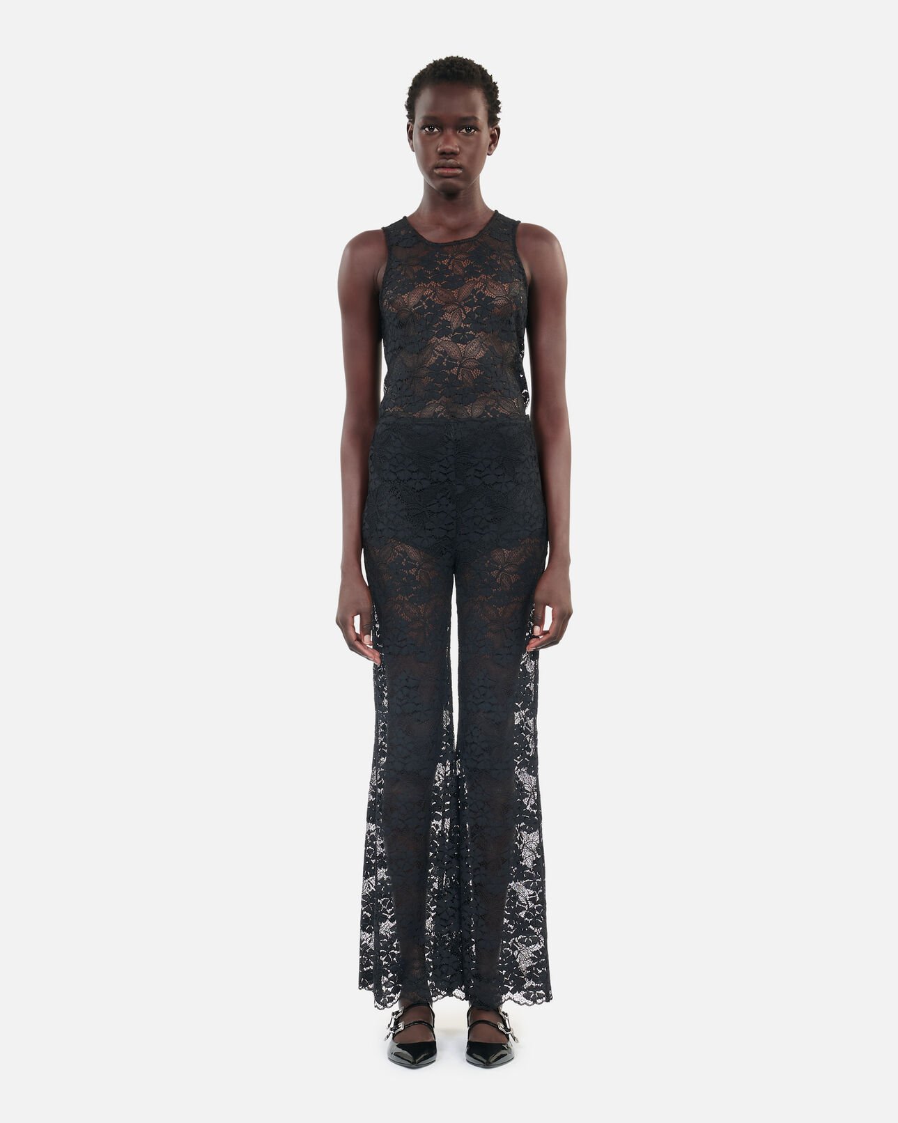 The Kooples FEMME BLACK pantalon flare en dentelle noir